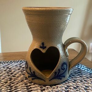 Vintage Handcrafted Ceramic Heart Wax Burner- Blue and Tan